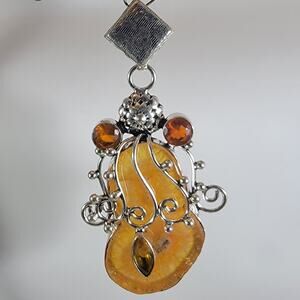 Amber Pendant Necklace – With Citrine Accents + 20" Sterling Silver Chain